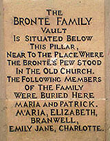 Plaque on the wall above the Bronte vault