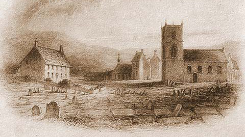 Drawing of the Parsonage and church