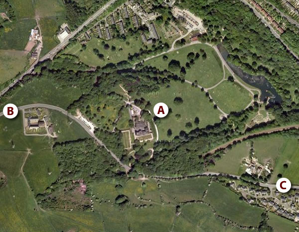 Shibden Hall aerial view